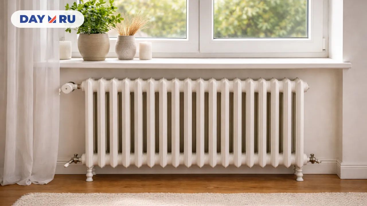 Светлая комната с радиатором и растениями