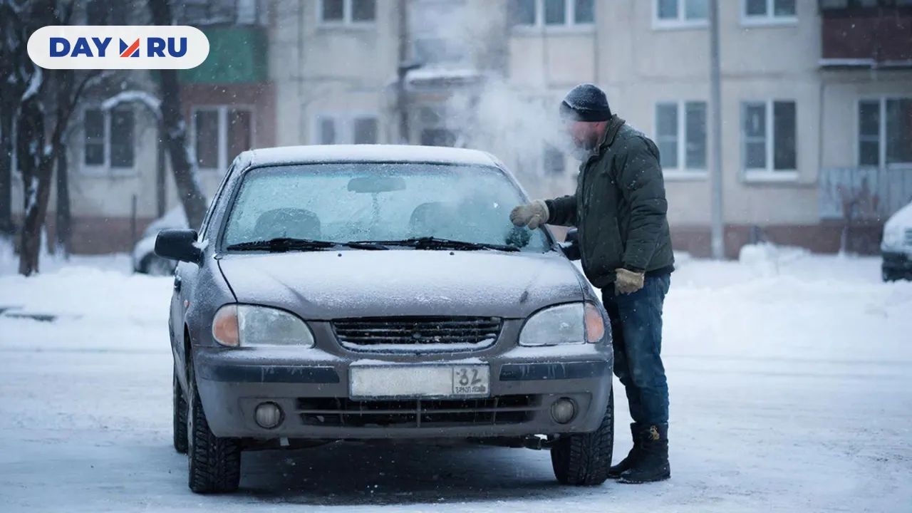 Замерзшая машина, водитель