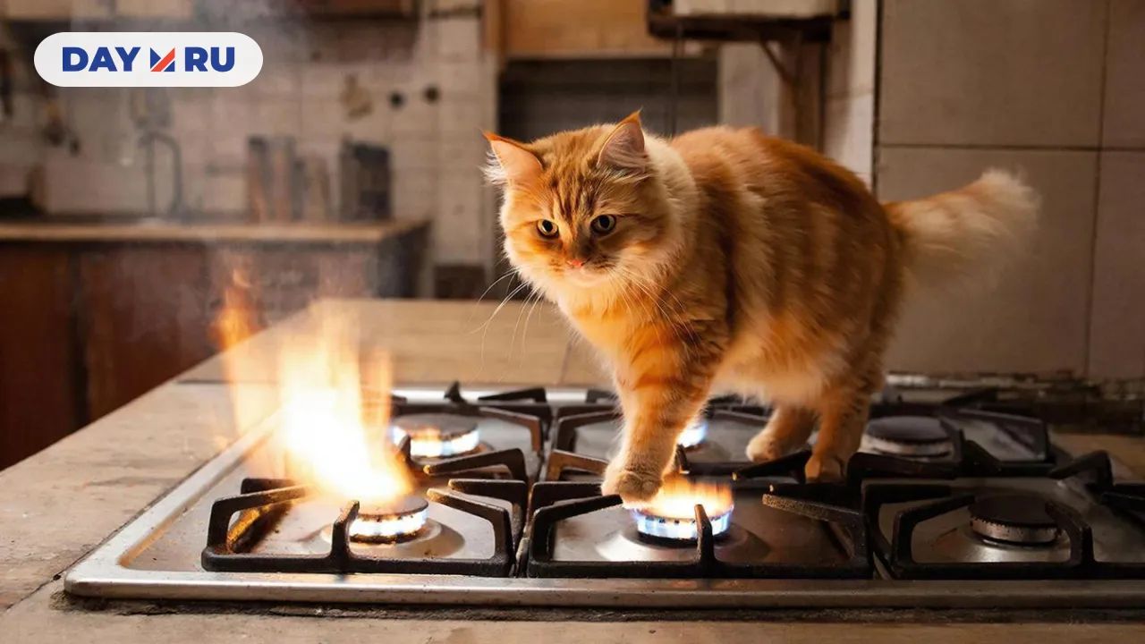 Кот на газовой плите