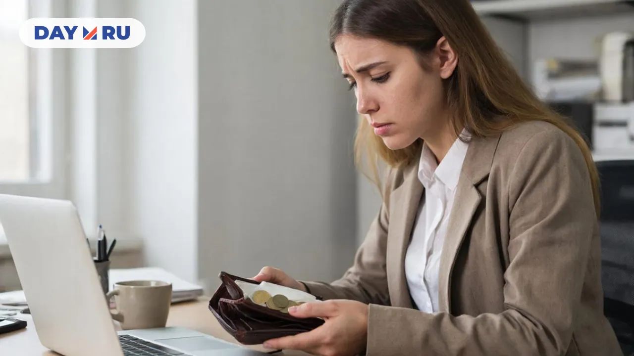 Сотрудник, офис, пустой кошелек