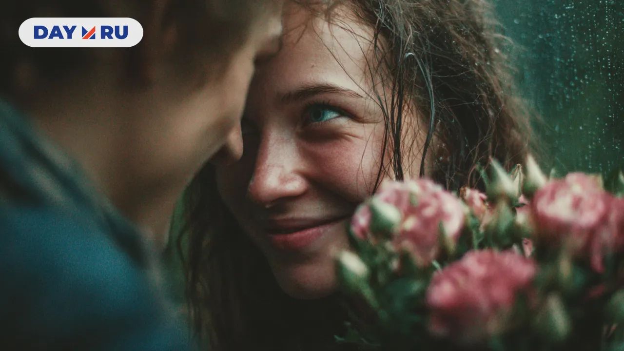 Мужчина дарит цветы женщине