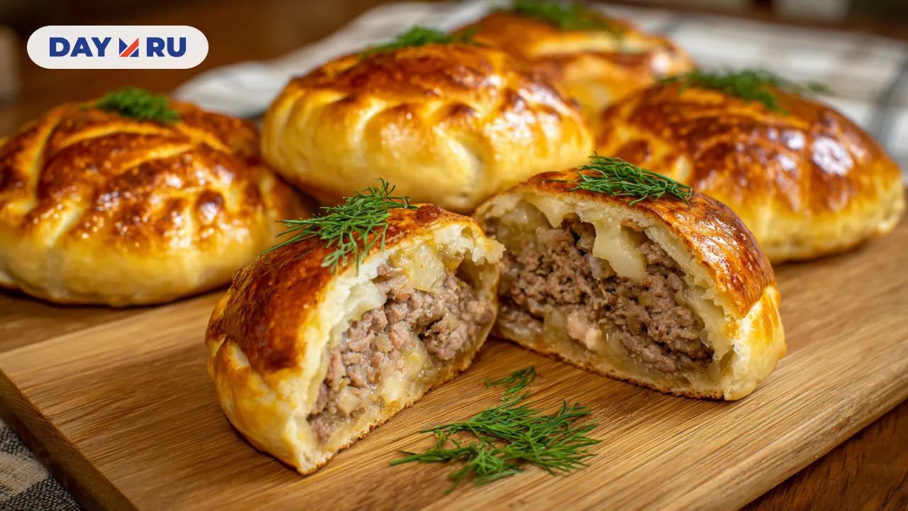 Пирожки с начинкой из сырого мяса, лука