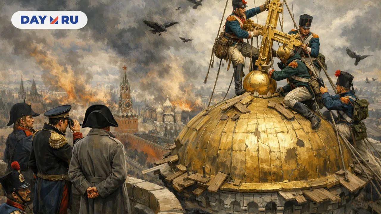 Французские солдаты на колокольне Кремля
