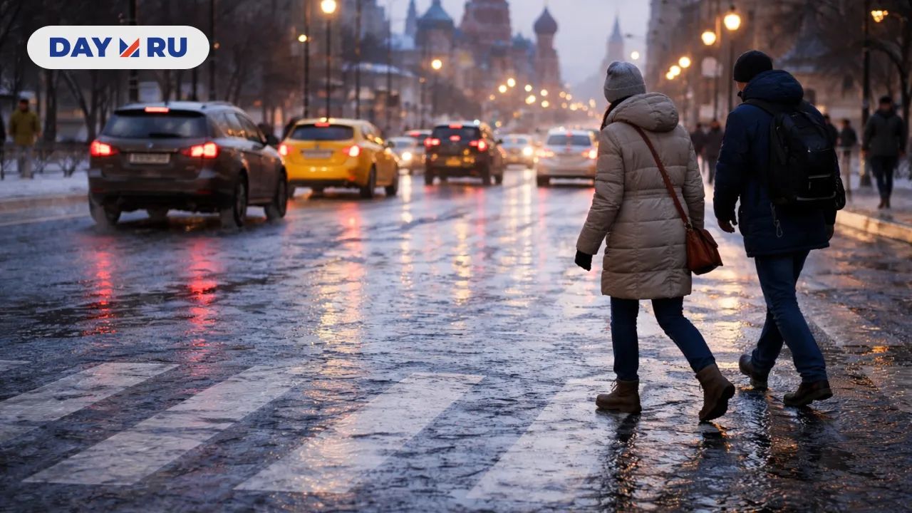 Скользкий утренний переулок в Москве