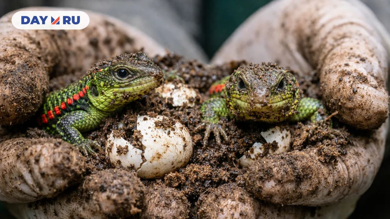 Два ящерицы в руках смотрителя