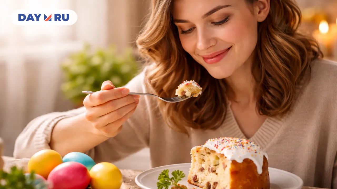 Праздничный момент с куличом и яйцами