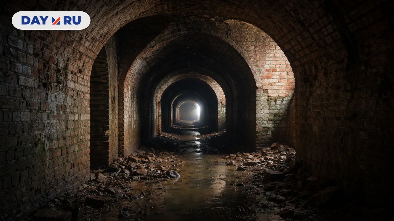 Тёмный туннель с тусклым светом