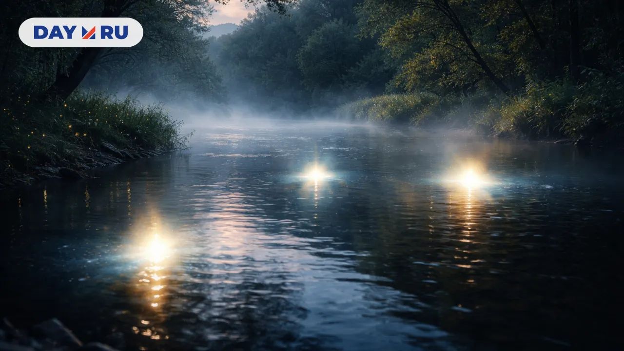 Туманная река и светящиеся огни