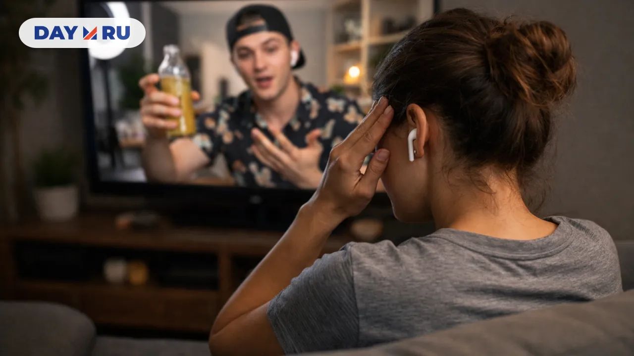 Женщина за просмотром видео в темной комнате