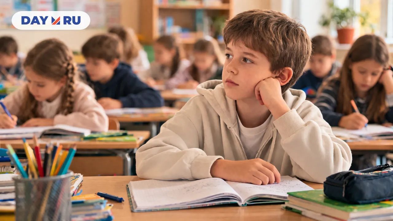 Ученик в задумчивости на уроке