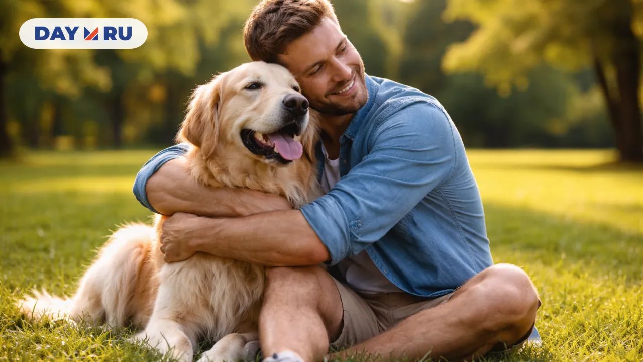 Человек с собакой в парке