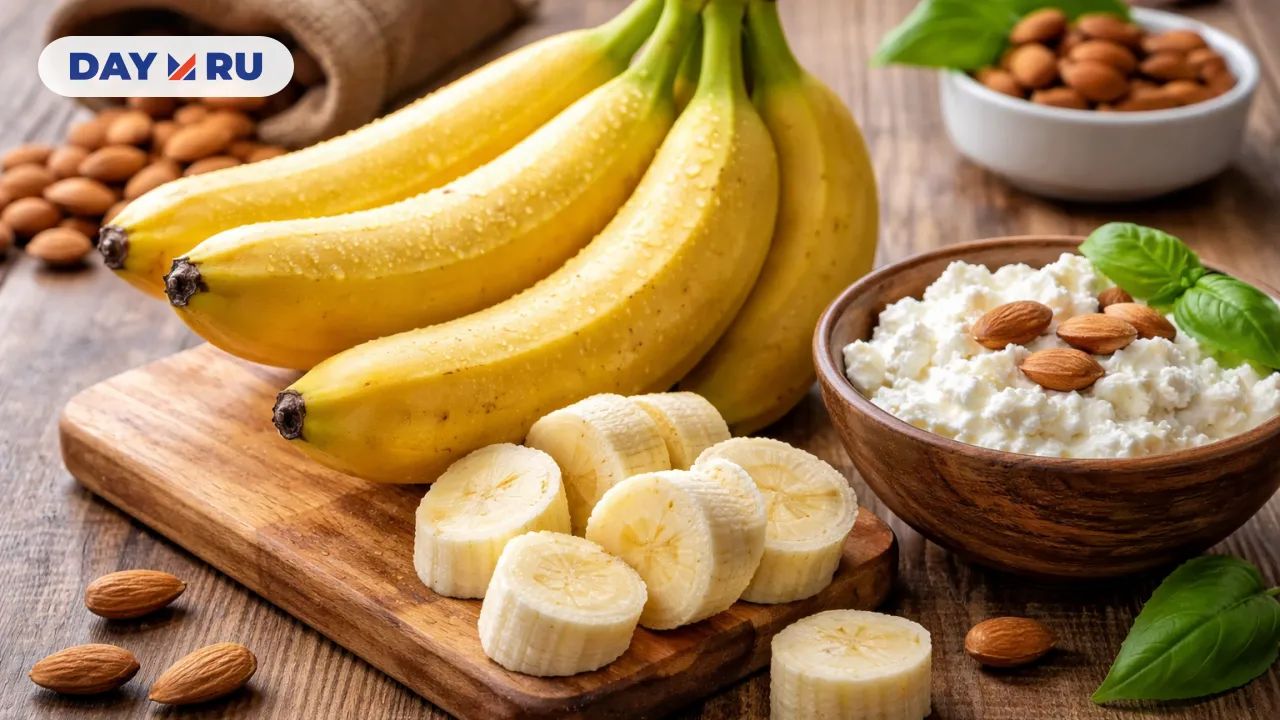 Бананы с творогом и миндалем