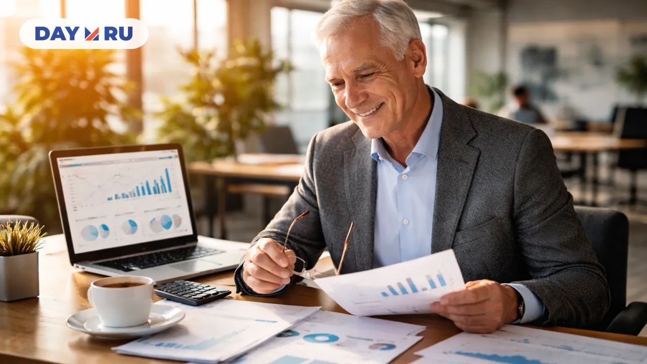 Пожилой мужчина в офисе за работой