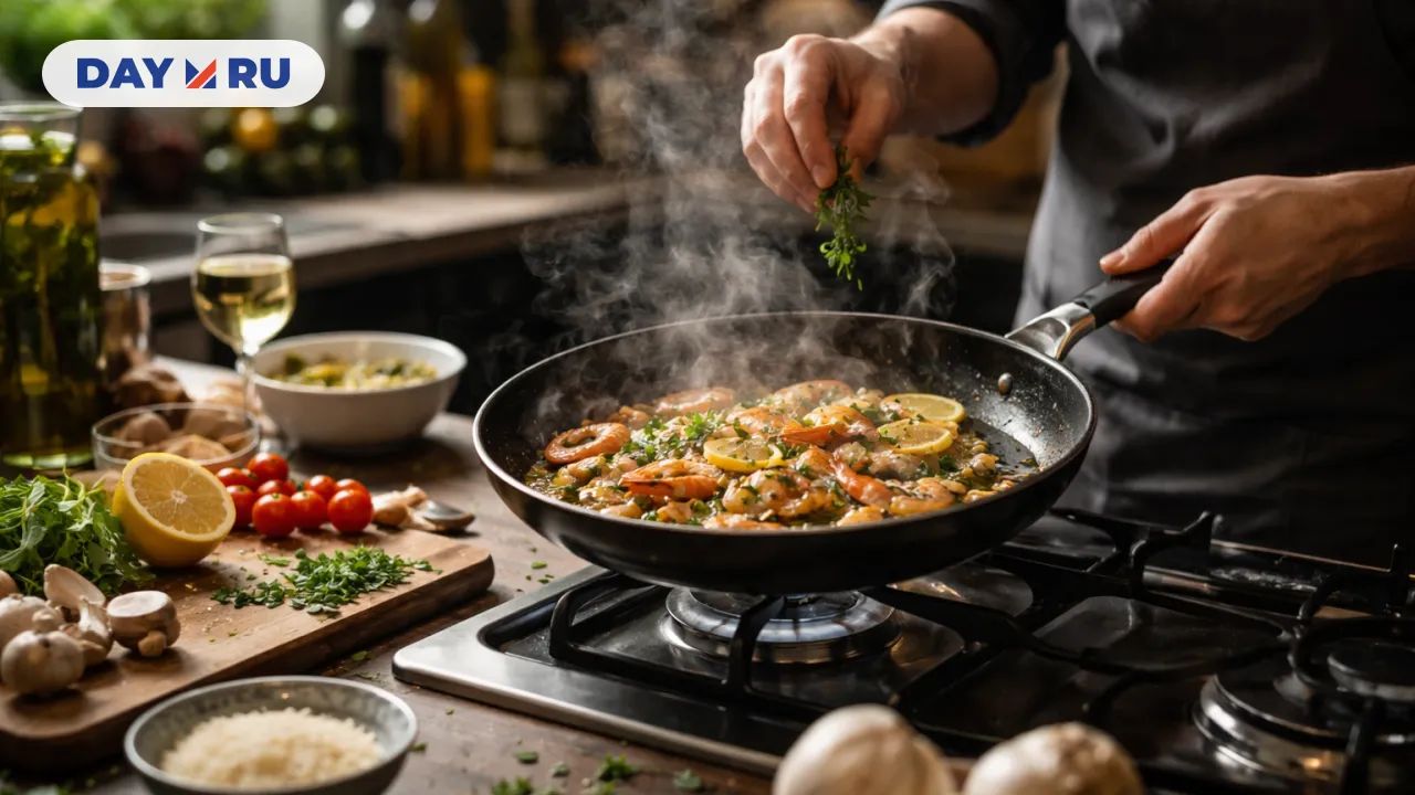 Готовка с креветками и травами