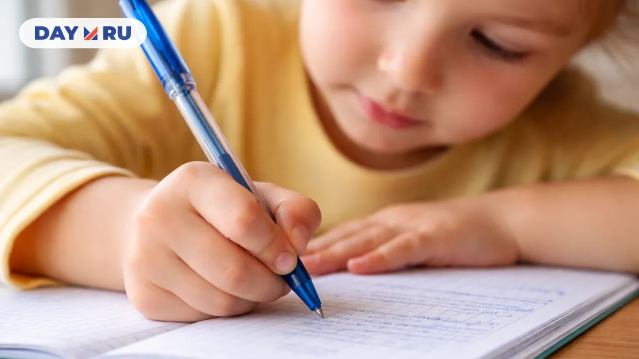 Рука ребёнка с ручкой на бумаге