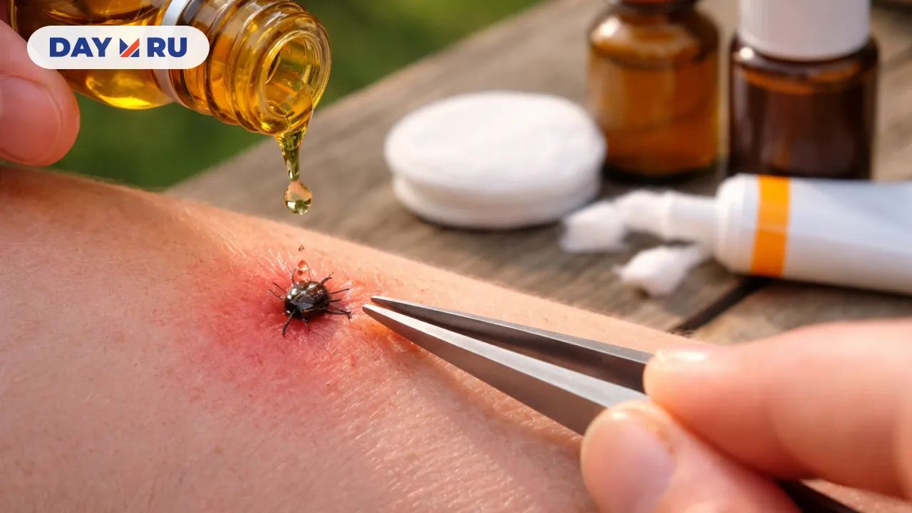 Удаление клеща с воспаленной кожи