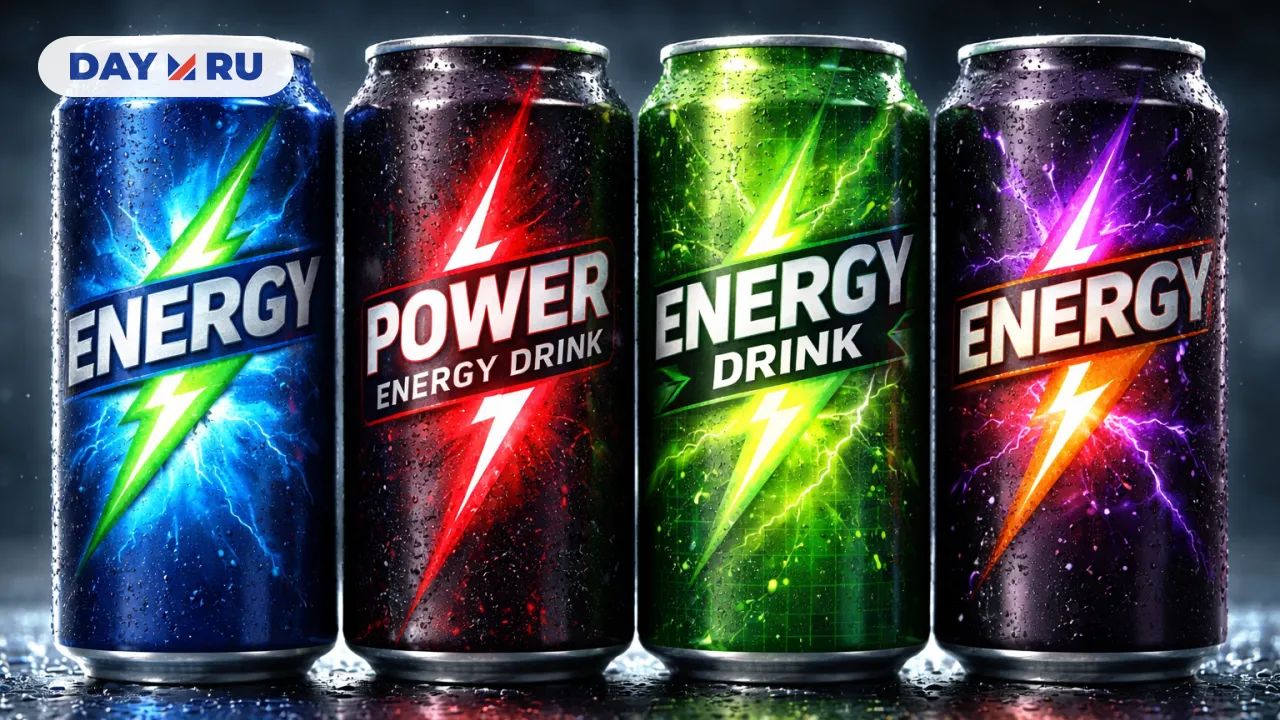 Энергетические напитки на мокрой поверхности