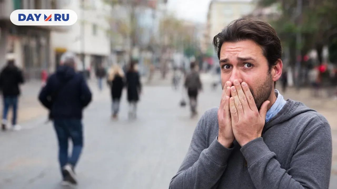 Мужчина закрывает рот руками