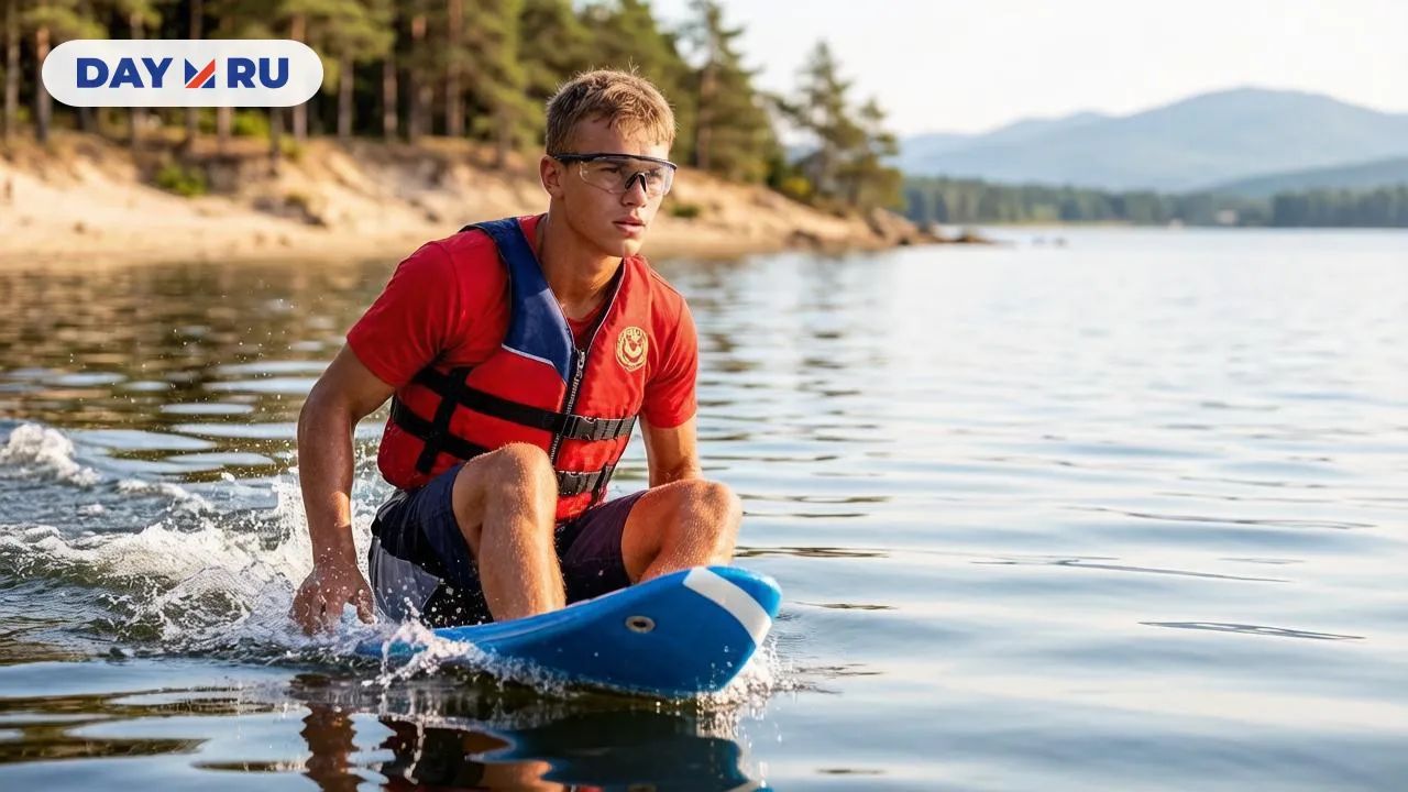 Мужчина катается на сапборде