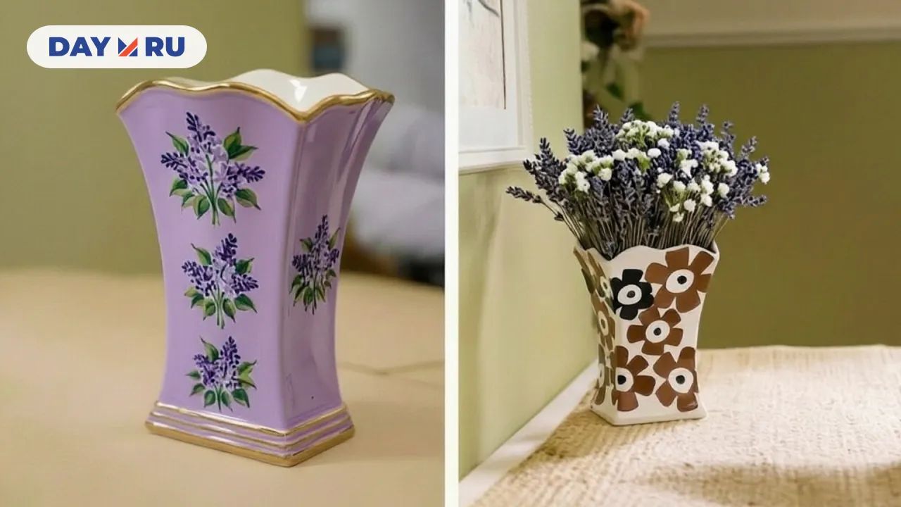 Ваза до и после декупажа