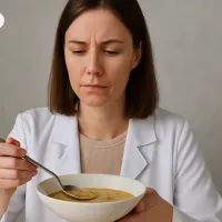 Женщина ест суп