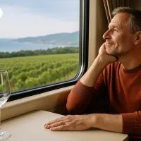 Человек ездит в поезде