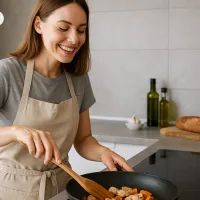 Хозяйка готовит без масла