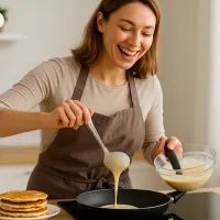 Женщина готовит ПП-оладьи