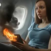 Девушка с горящим пауэрбанком