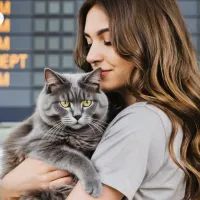 девушка и кот в аэропорту