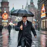 мужчина под дождем