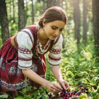 девушка собирает ягоды