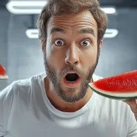 Мужчина ест арбуз