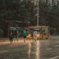 Дождь, город, люди, автобус