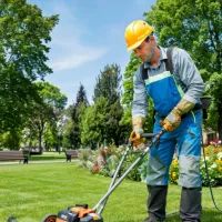 мужчина косит