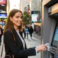 девушка у банкомата