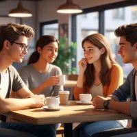 Молодые люди в кафе, арт