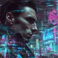 Мужчина, флаг, город