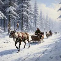 Оленья упряжка, зима