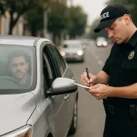 Гаишник штрафует водителя