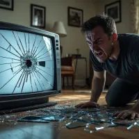 Сломанный телевизор, мужчина