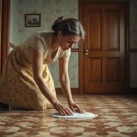 Хозяйка моет пол