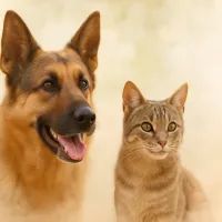 Кошка и собака в дыме