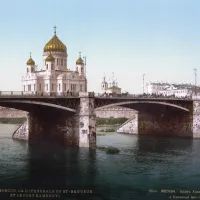 Цветная открытка с храмом Христа Спасителя, фото 1896 г.