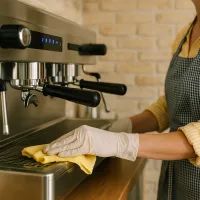 Бариста перед кофемашиной