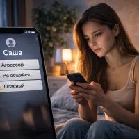 Девушка смотрит в телефон