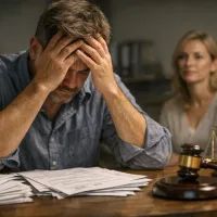 Мужчина сидит, уткнувшись головой в ладони, словно застрял в моменте отчаяния