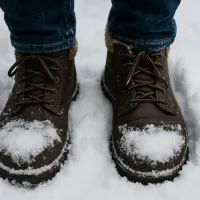 Пара зимних ботинок стоит в свежем снегу