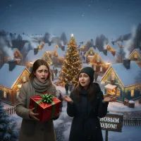 Испуганные девушки, подарок, Новый год