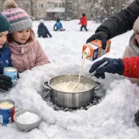 Домашнее мороженое готовят прямо на морозе